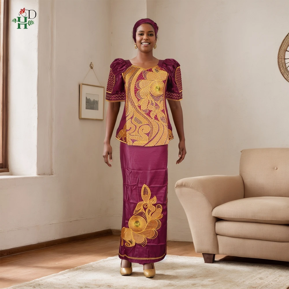 H&D African Clothes For Women Tradition Dress Embroidery Bazin Wedding Party Dress Ankara Robes Trads Wears African Clothes 2024