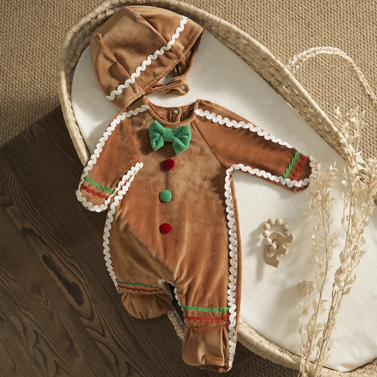 ma&baby 0-24M Christmas Baby Gingerbread Man Costumes  Newborn Infant Boy Girl Baby Romper Hat Long Sleeve Jumpsuit Xmas Clothes