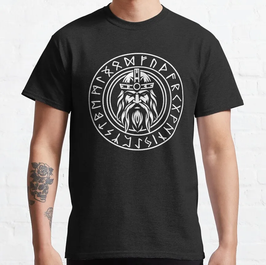 Odin Allfather Traditional Viking Norse Dotwork Valhalla Odin Ancient viking runas celtic knot nordic symbols printed t shirt