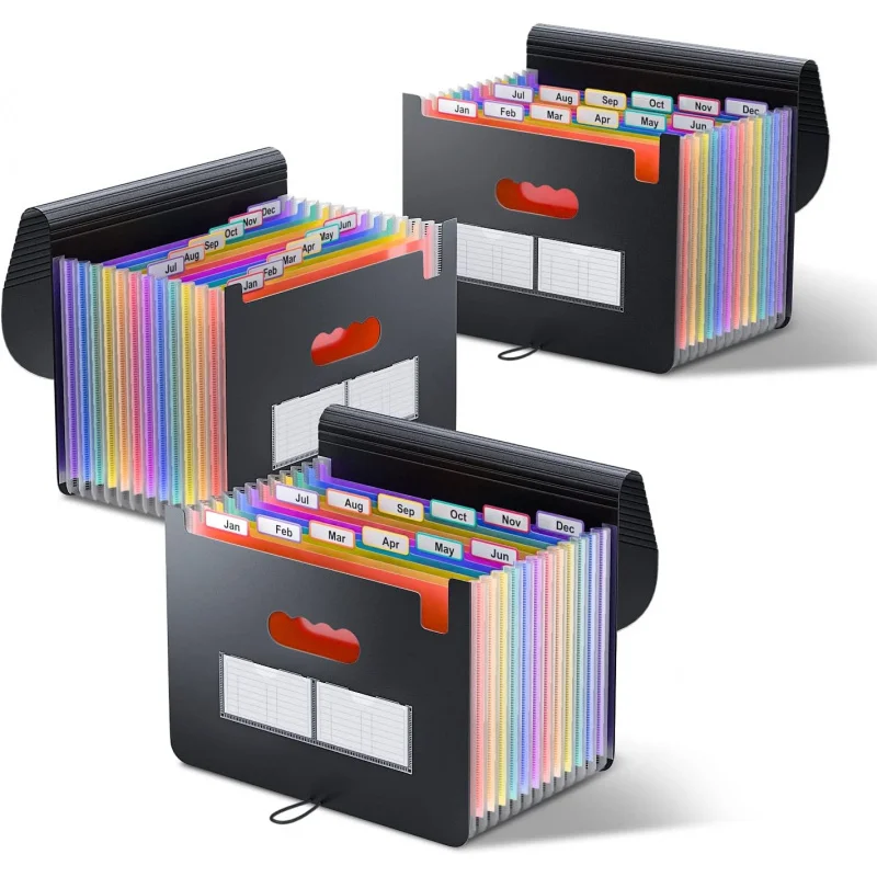 Accordion File Organizer, 12 Pockets Monthly Bill Receipt Organizer, Portable Expanding File Folders, Multi-Tabs, Letter/A