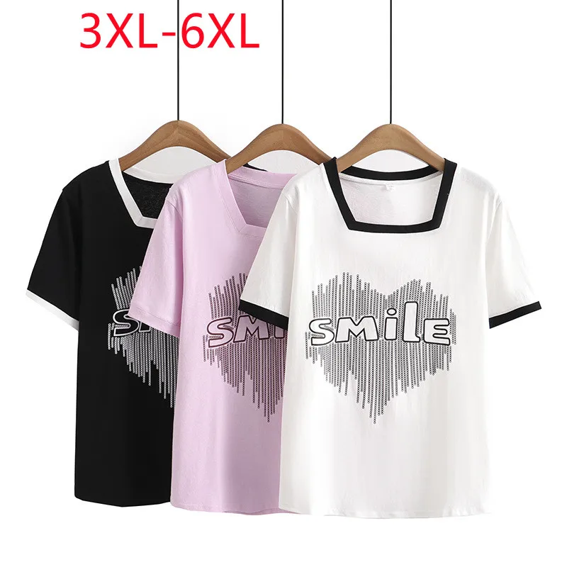 Camiseta de manga corta para mujer, top de talla grande con cuello redondo, estampado rosa, 3XL, 4XL, 5XL, 6XL, primavera y verano, novedad de 2023