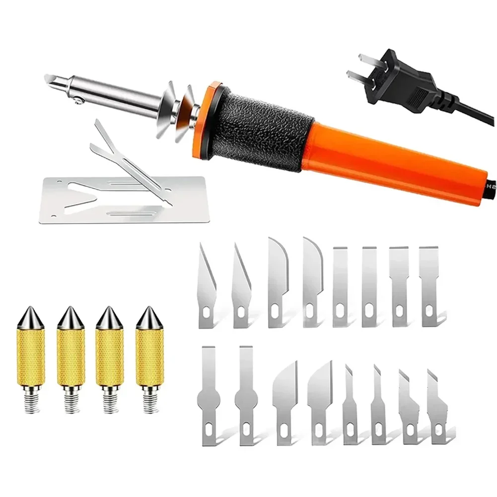 22PCS/SET Electric Hot Knifes Cutter Tool Kit With Heat Cutter Stencil Cutter For Soft Thin Plastic Cloth Stencil US/EU Plug