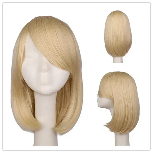 QQXCAIW для женщин и девочек, короткий боб, прямой парик для косплея, костюм для вечеринки, розовый, высокотемпературное волокно, аниме, парики из синтетических волос