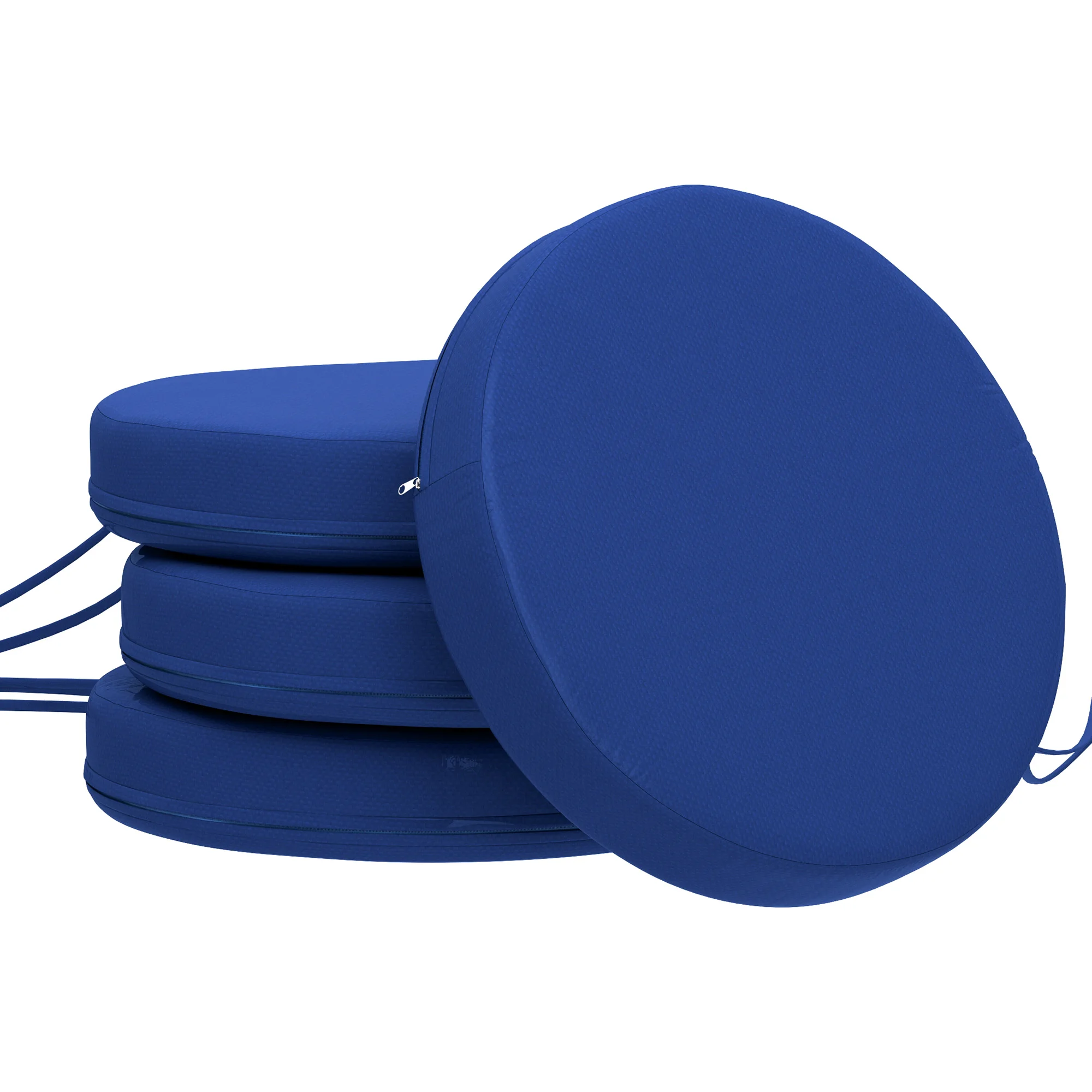 Outdoor Chair Cushions Set of 4, Round Seat Cushions for Dining Chairs Bistro Chairs with Machine Washable Cover, 15" X 15" X 3", Navy Blue view 2