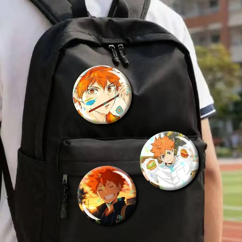 Sunshine Boy Shoyo Hinata H-Haikyu-u Round Brooch Pins, Personalized Badges With Broken Glass Design Fashion Accessory