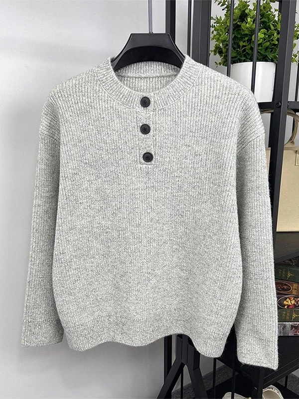 

Свитер на пуговицах с воротником «ленивый Sle Генри» в стиле ретро для мужчин и женщин, осенне-зимняя теплая внутренняя трикотажная одежда, большой размер 2300, сум