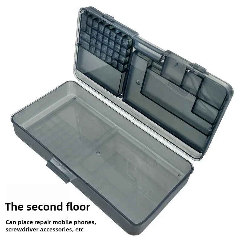 Caja de almacenamiento de componentes electrónicos de doble capa, color negro brillante, organizador de tornillos y accesorios para reparación de teléfonos 4