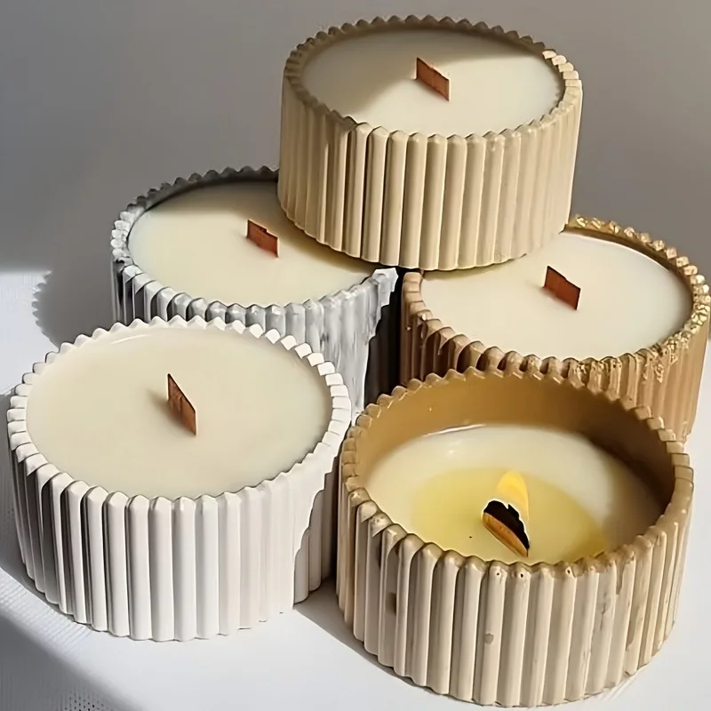Striped Candle Base Silicone Molds DIY Gypsum Concrete Storage box Decorative Ornament Resin Mold Home Handicrafts Casting