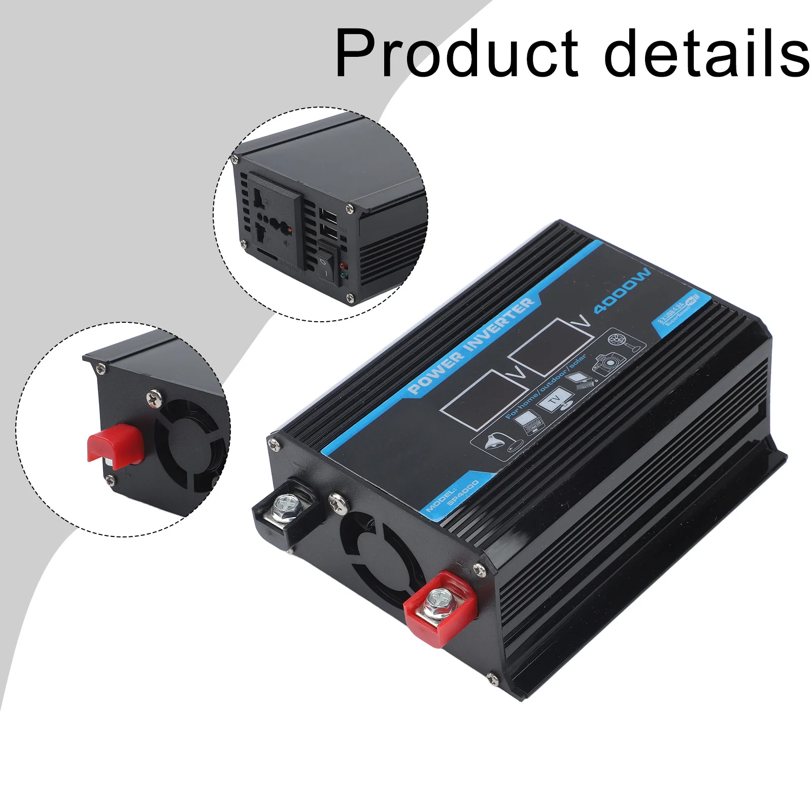 Car Power Inverter 12000W Output DC 12V to AC 220V Transformer with USB Charging Support for Road Trips and Use