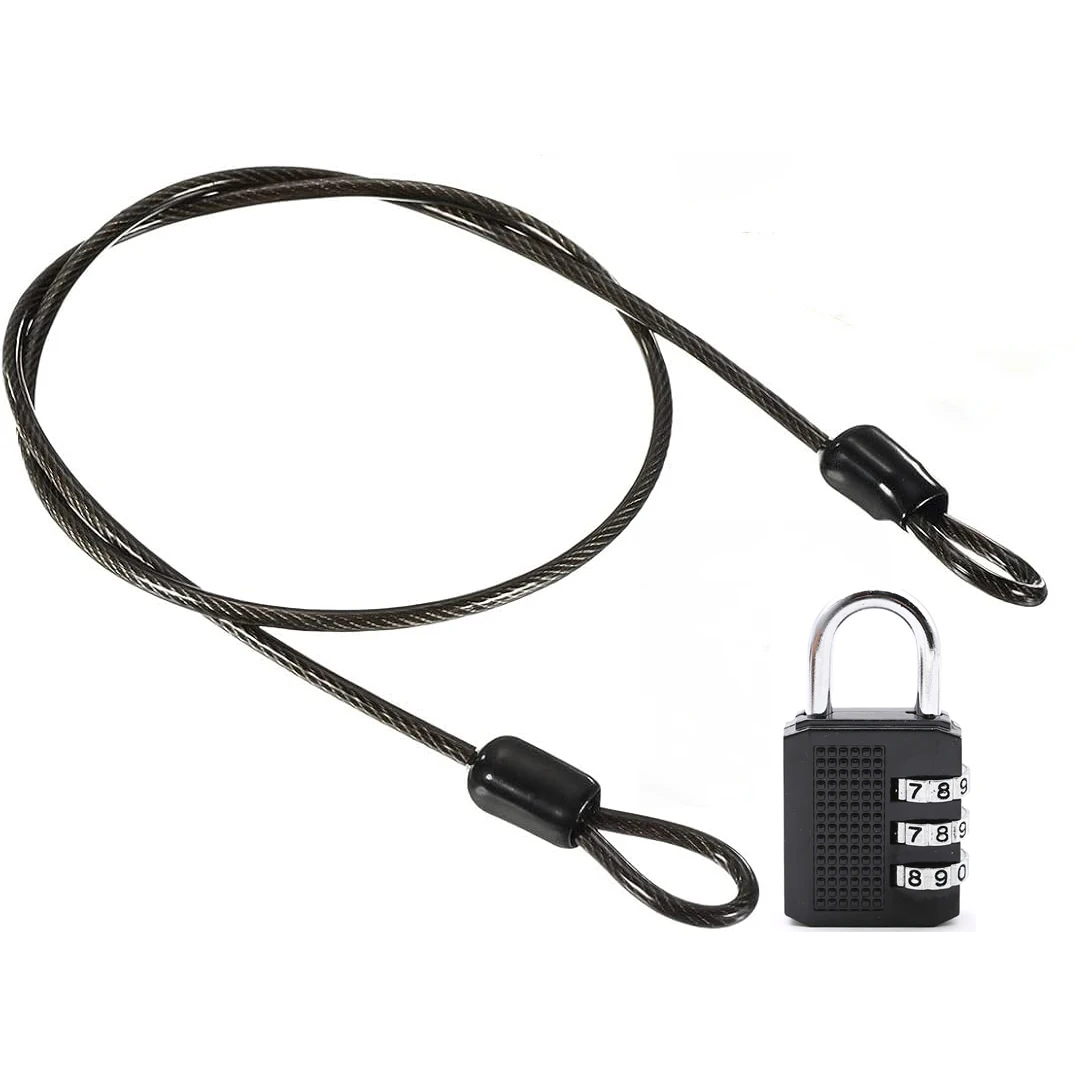 

Security Steel Cable with 3 Digit Combination Lock 1 Set Travel Padlock 1m Coated Safety Wire Rope Double Loop for Luggage US213