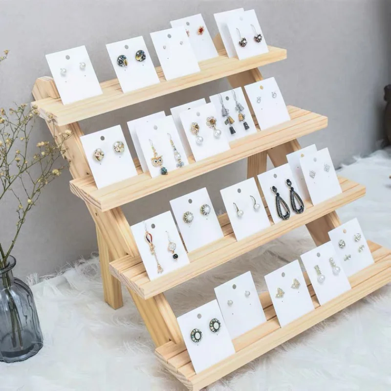 Solid Wood Earrings Cardboard Rack Stall Jewelry Rack Earrings Storage Rack Jewelry Rack 2/3/4-Tier Handmade Doll Display Stand