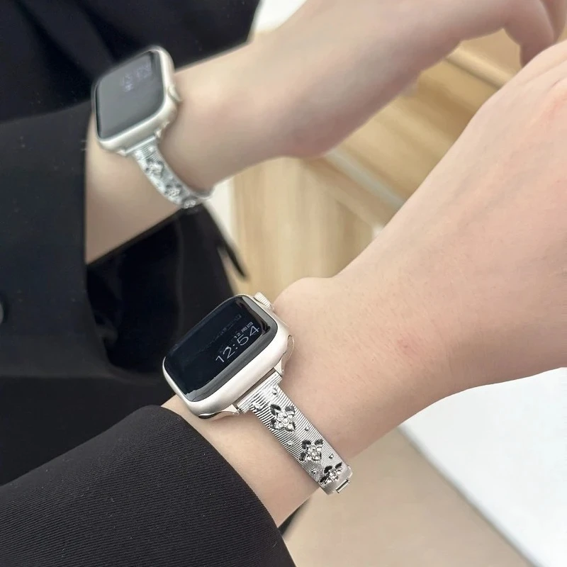 أربعة أوراق زهرة الماس حزام لساعة أبل S11 10 9 8 7 6 5 4 سليم سوار معدني Iwatch الفرقة 40 مللي متر 44 38 49 46 42 41 45 مللي متر