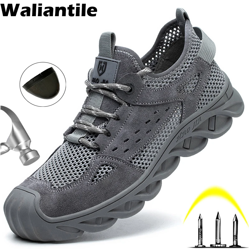 Waliantile Summer Safety Shoes For Men Puncture Proof Construction Work Shoes Industrial Non-slip Indestructible Sneakers Boots