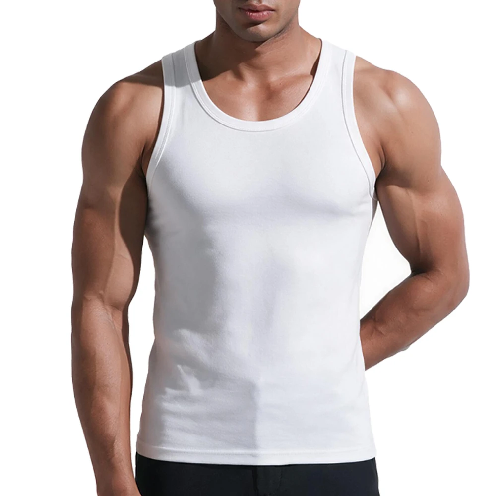1PCS Cotton Solid Color Plus Size Vest Comfortable Casual Sports Vest Sweat Absorbing Base Shirt Men's All Season