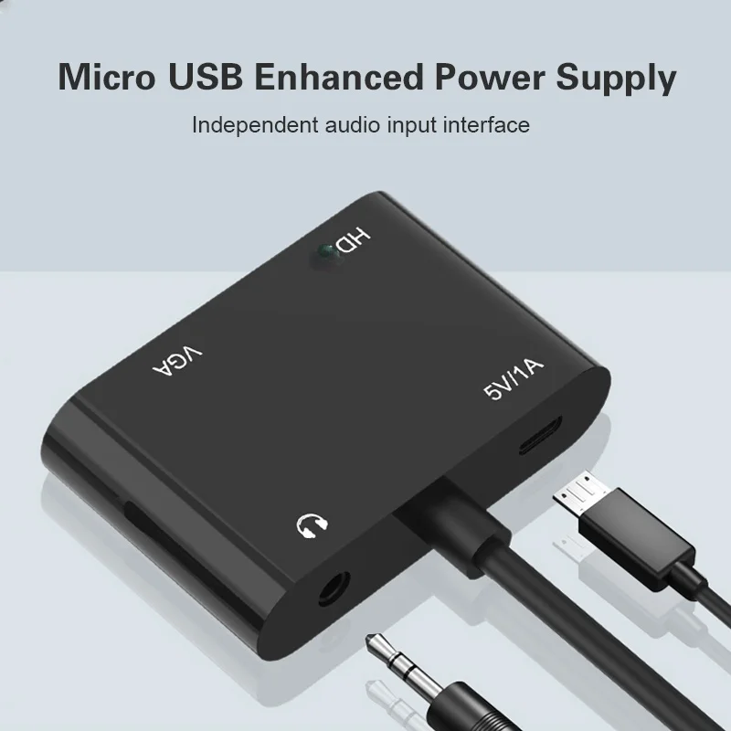VGA to HDMI-Compatible Adapter Splitter with 3.5mm Audio Converter Support Dual Display for PC Projector HDTV Multi-port