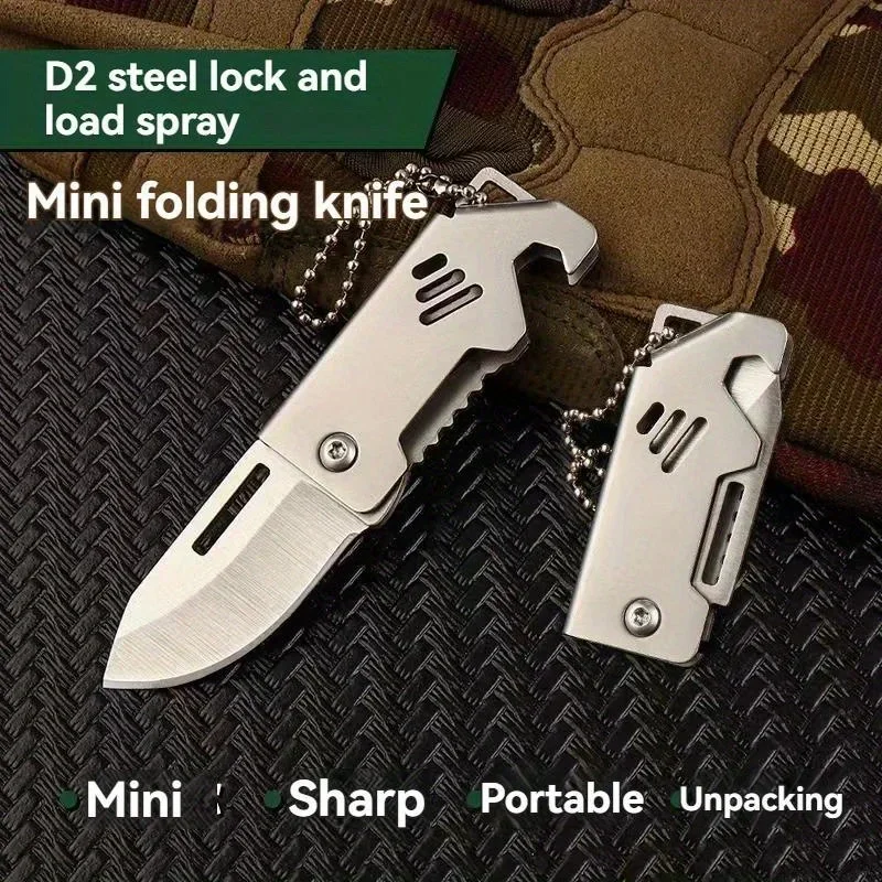 Mini outdoors Folding Knife Stainless Steel Box Opening Knife D2 Steel Cannon Portable Sharp Folding Knife Key Hanging Chain