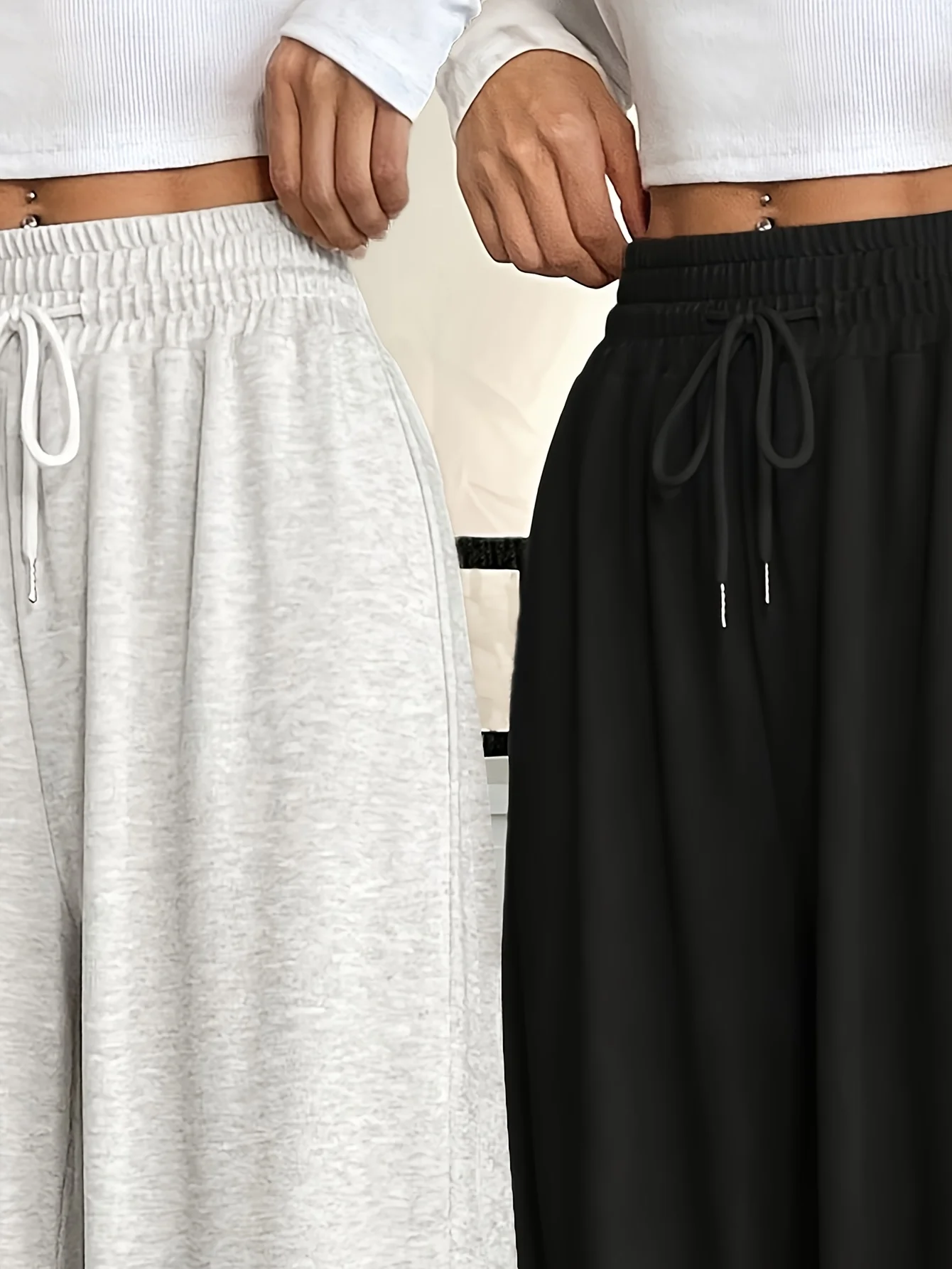 Casual damesbroek met wijde pijpen en elastische taille, verstelbaar trekkoord, losvallende broek voor het hele seizoen