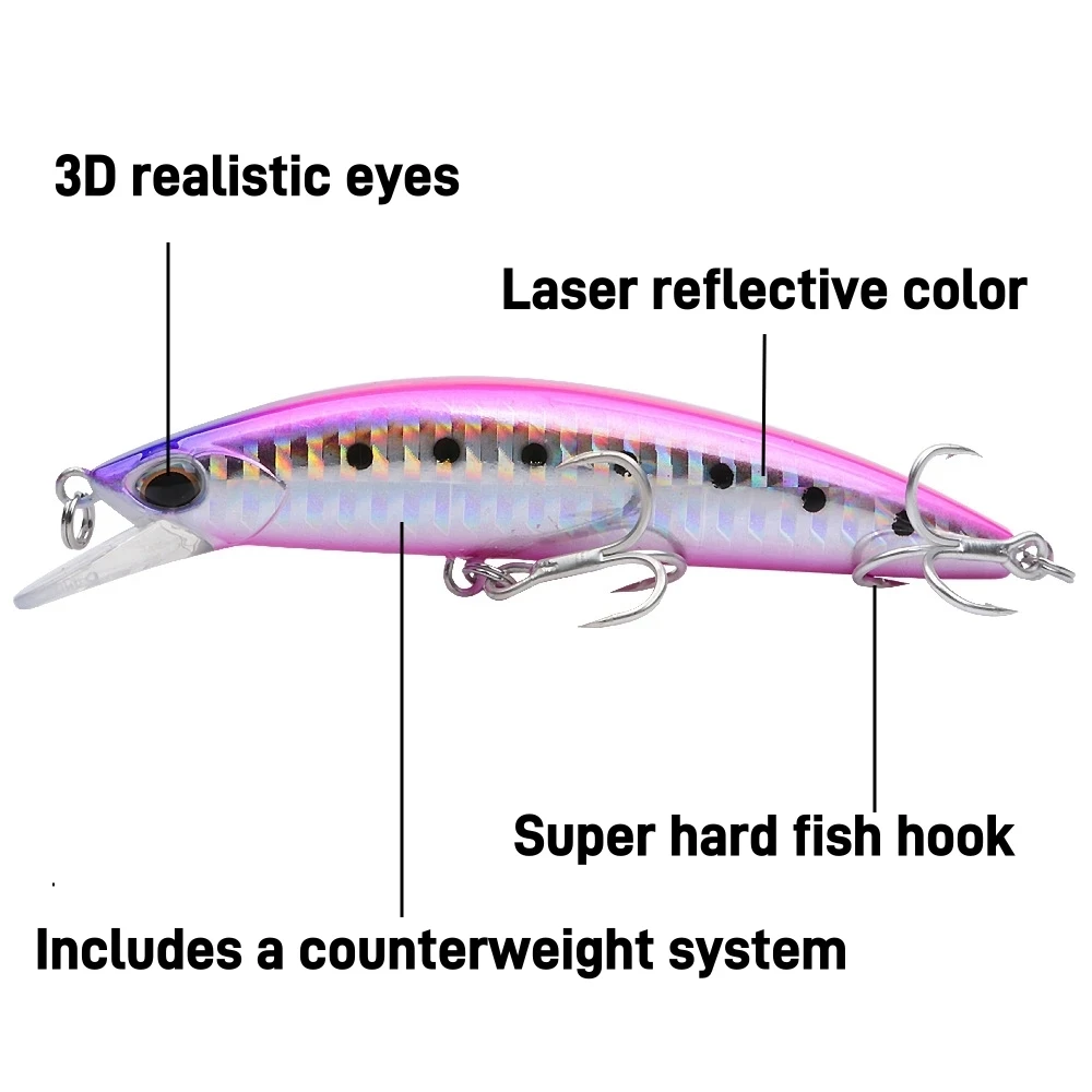 Realistic 3D Eyes Fishing Lures 1pc, 28g/90mm Sink Minnow Bait for Freshwater/Saltwater Shore Fishing Tackle