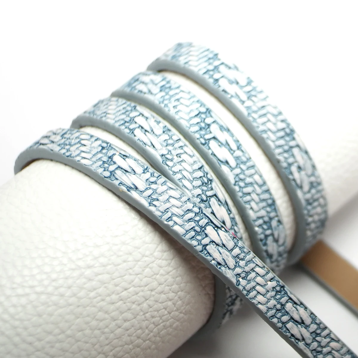 

46inch Light Blue Leather Cord,Embossed Paint White Braided Leather Strip,Three-Dimensional Texture Bracelet Making,Vintage Cord
