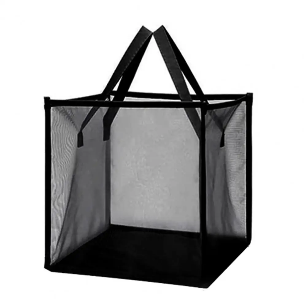 Laundry Basket Large Capacity Square Foldable Side Handles Fine Mesh Transparent Visible Dirty Clothes Sundries Toys Storage Bag