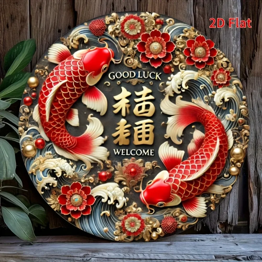 Good Luck Koi Fish Wall Decor - 2D Flat Iron 8x8