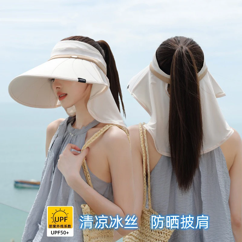 

Summer Sun Hat Female Sunscreen UV Face Protection Neck Protection Outdoor Cycling Mountaineering Beach Large Brim Hollow Hat