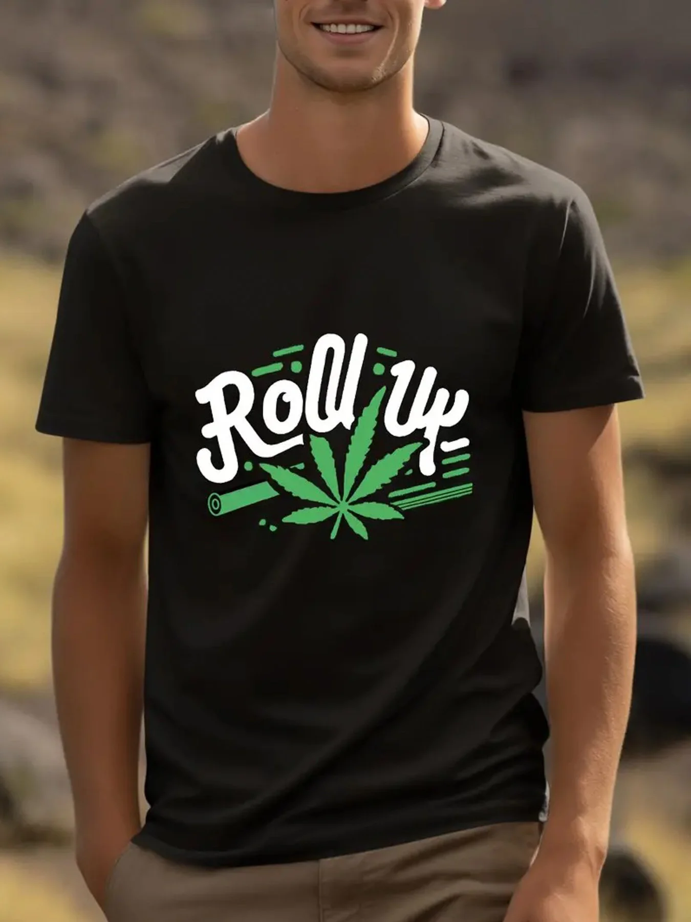 

Men'S Cotton Casual Grass Pattern Round Neck Short Sleeve Suitable For Outdoor Activities And Holiday Gifts