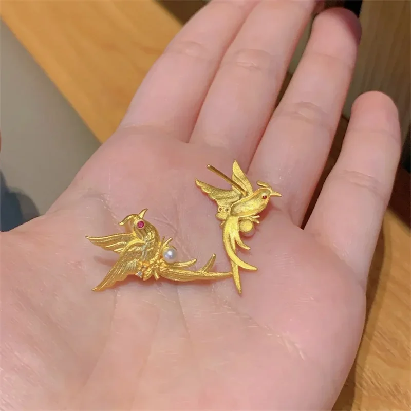 أقراط فينيكس من الذهب عيار 18 قيراط Au750 للنساء، طقم مرصع باللؤلؤ والماس، مجوهرات فاخرة، هدية مدروسة لعيد الحب #5