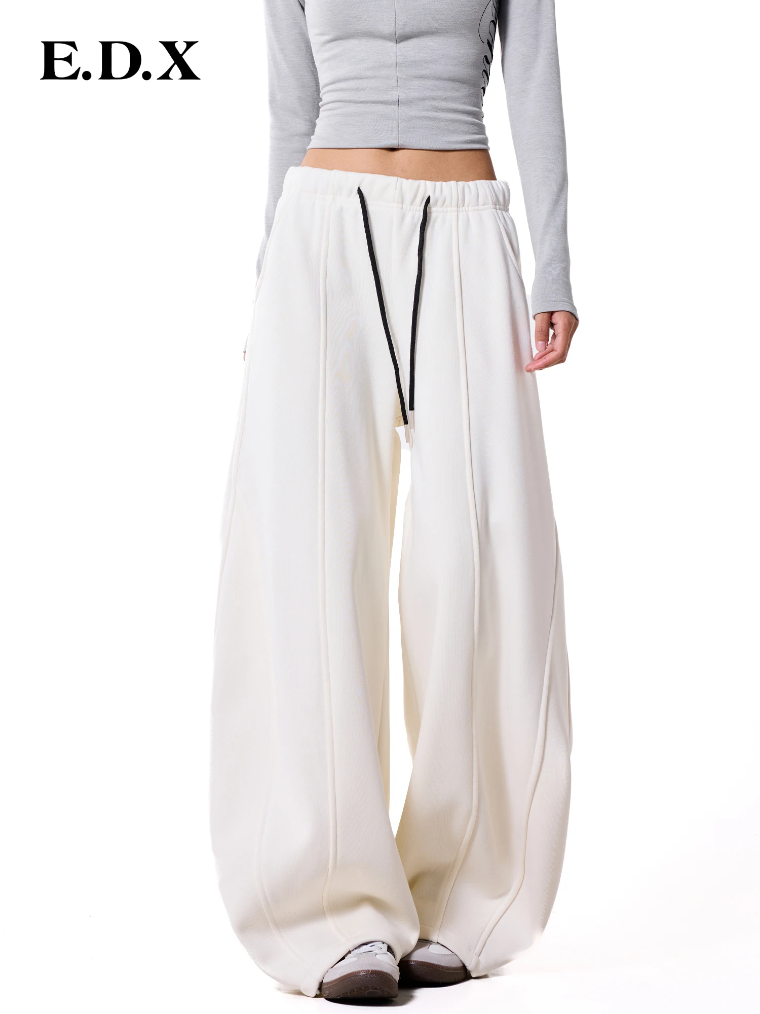 Casual High Waist Wide Leg Pants Women's Autumn 2026 American Lazy Style Banana Pants Drawstring Loose Cotton Knitted Trousers
