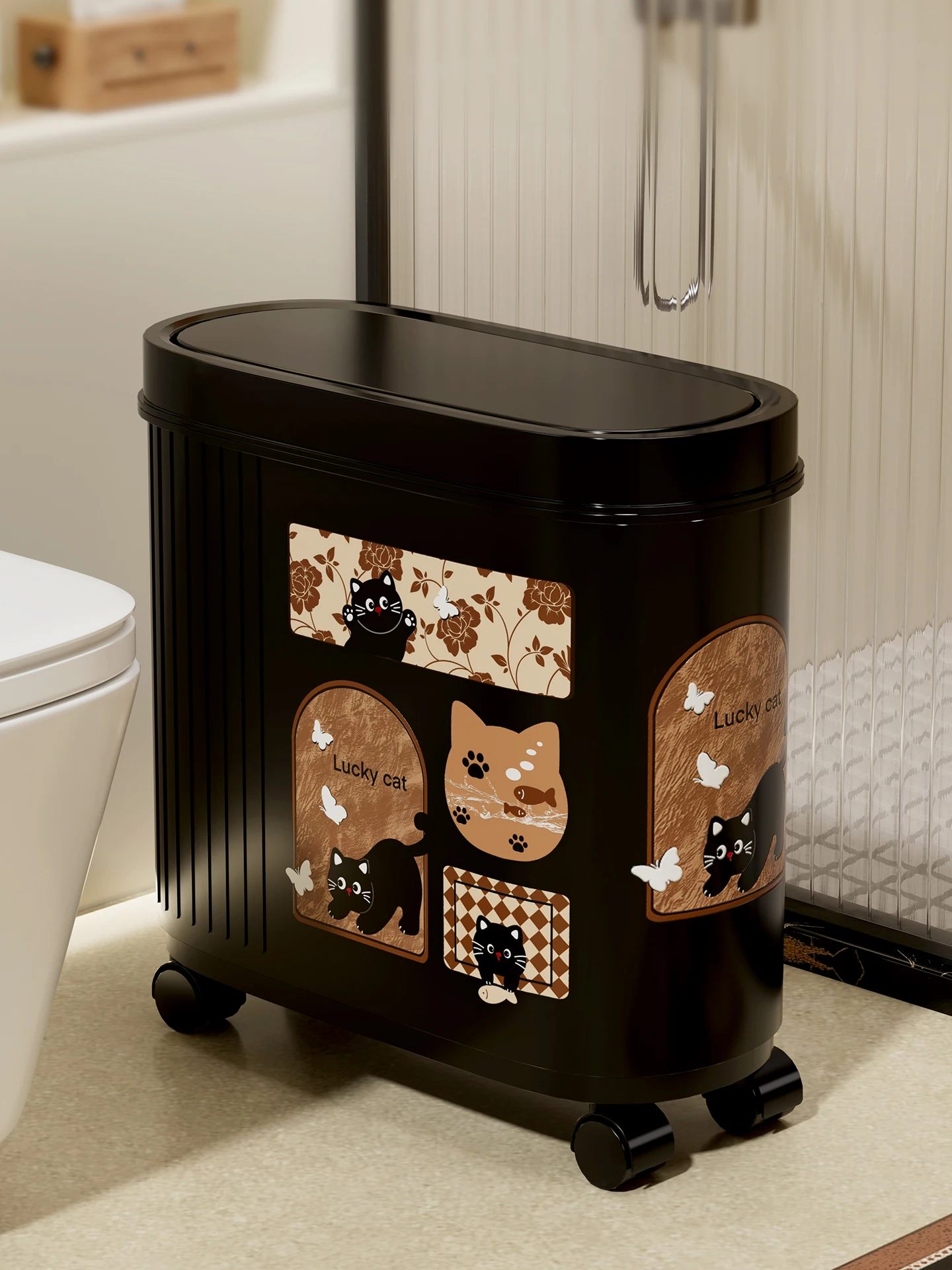 

Large Capaci Batoom Tra Can with Wheels Narrow Household Bedroom Paper Basket Medieval Sle Rectangular ape Garb...