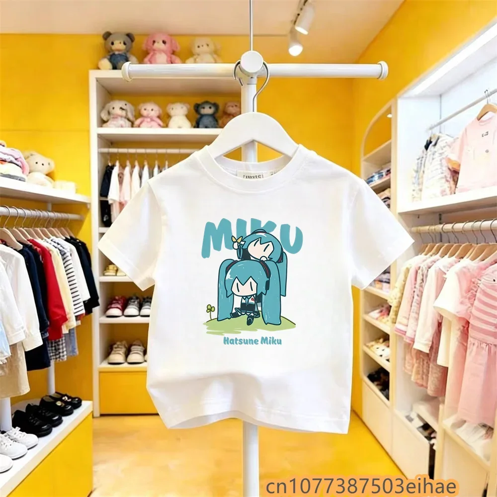 

Hatsune Miku New Anime Future Peripheral Collaboration Pure Cotton COS Cartoon Printed Casual T-shirt All Match for Boys Girls