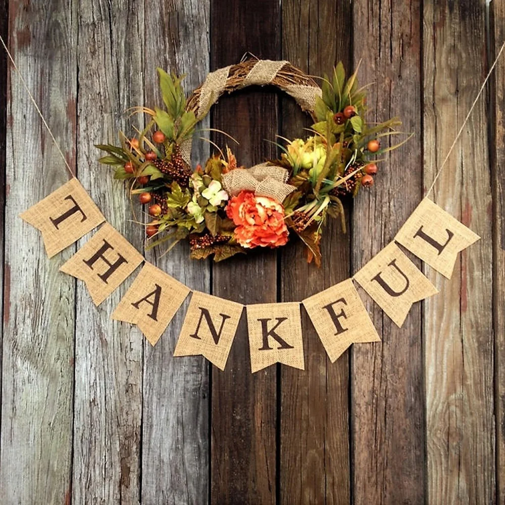 

THANKFUL Burlap Banner Thanksgiving Banner for Party Decoration Rustic Burlap Fall Backdrop Decor Classroom Party Supplies