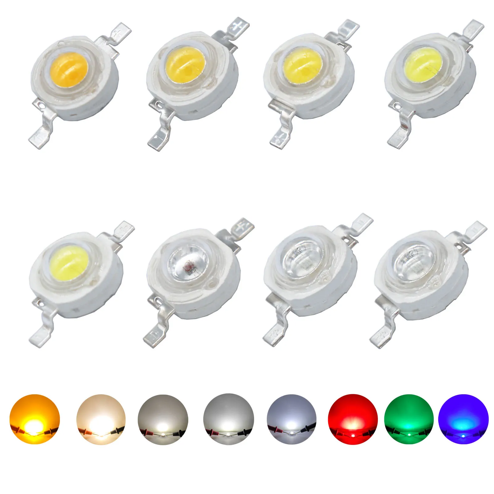 1W 3W High Power LED Chip Lamp Bulbs SMD COB Diodes Warm Cold White Red Green Blue Yellow Light Beads For SpotLight Downlight