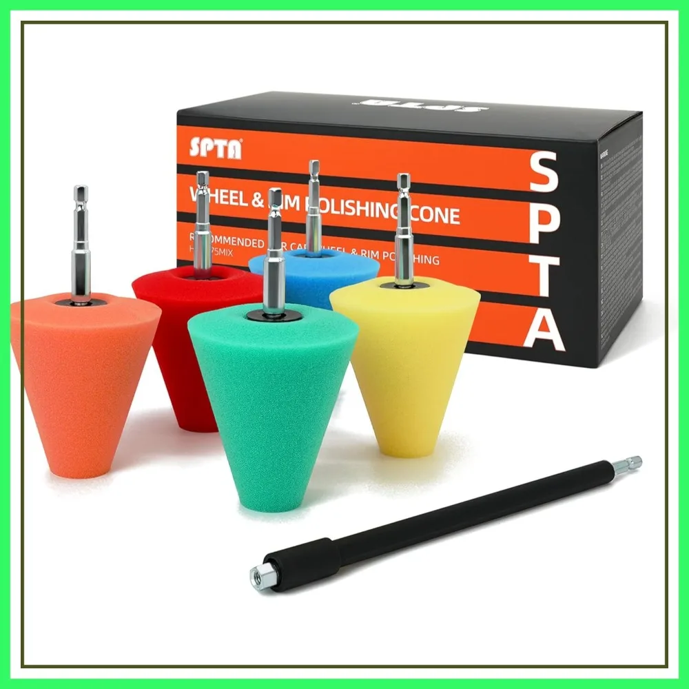

Polishing Cone, Wheel Hub Drill Buffing Sponge Pads Kit, 5 Pack Car Buffers and Polishers for Standard Household Drill