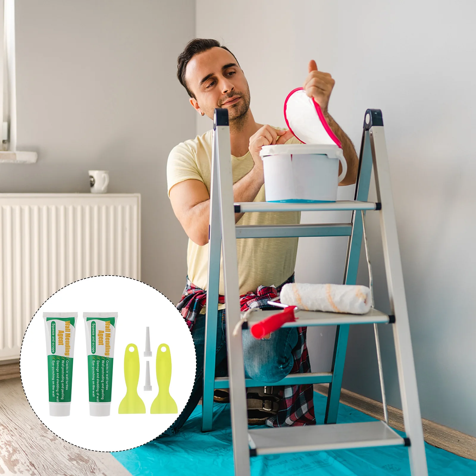 2 set Kit pasta per riparazione parete Bianco resistente allo scrub impermeabile per crepe spazi vuoti Peeling pareti Uso interno esterno Strumento crema per rammendare