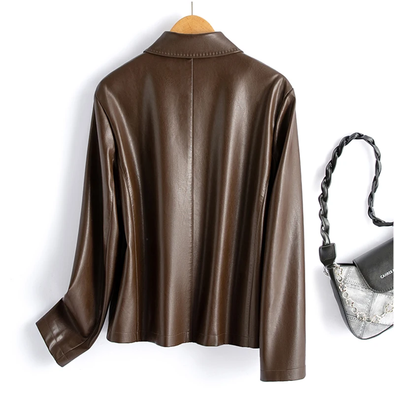 Nowe Kobiety Skóra dwoina Kurtka casualowa Wiosna Jesień Moda Jednorzędowa Prostota Luźna skórzana kurtka Kurtka motocyklowa Kobiety