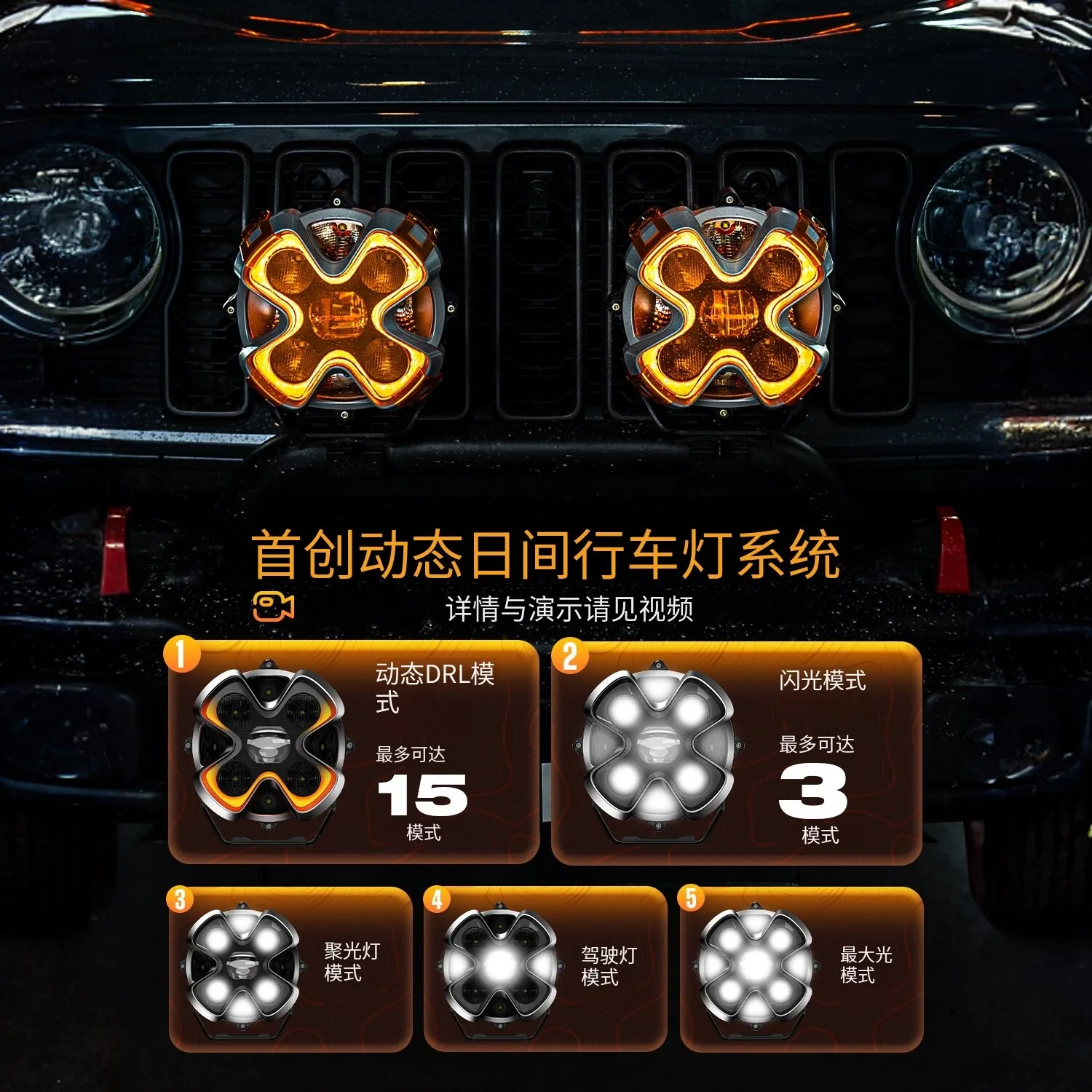 for Ford Halo Series 8-inch Dynamic Daytime Running Lamp Ultra-wide-angle Lighting Off-road Spotlight for Jeep Wrangler for Tank