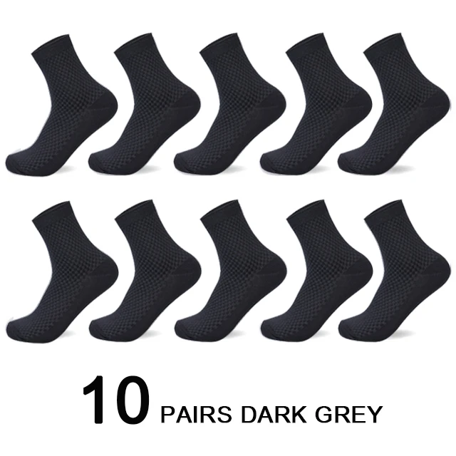 

10 Pairs/Lot Men's Bamboo Fiber Socks 2025 New Compression Autumn Long Black Business Casual Man Dress Sock Gift Plus Size 42-45