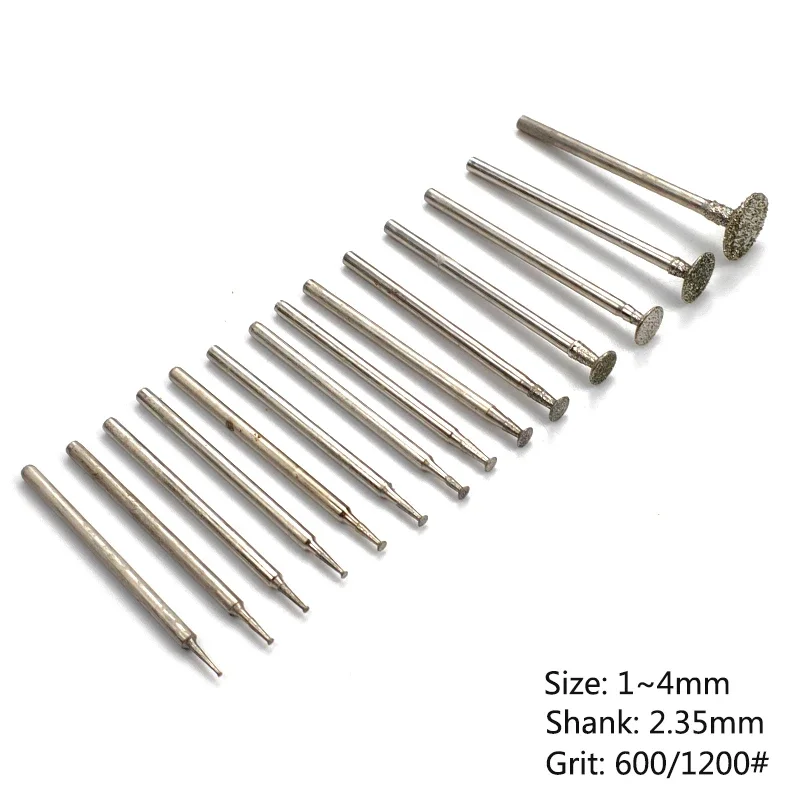 5Pcs 2.35mm Shank 1~4mm H-Needle Bowl Shaped Electroplated Diamond Head Burr Grinding Engraving Bit for Dremel Rotary Tools