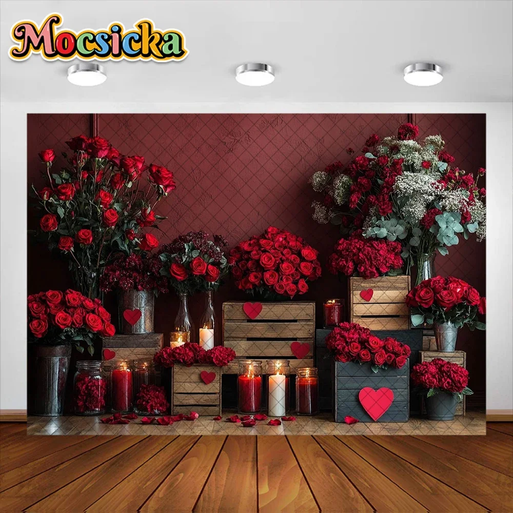 Fondo de fotografía Mocsicka, globo de amor para el Día de San Valentín, decoración de flores rosas, retrato de princesa recién nacido, accesorios de estudio fotográfico