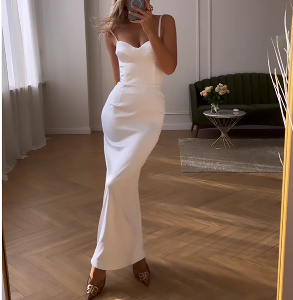 Robe de Soirée de Forme Sirène en Satin, Tenue Formelle, Bretelles Spaghetti, Col en Coeur