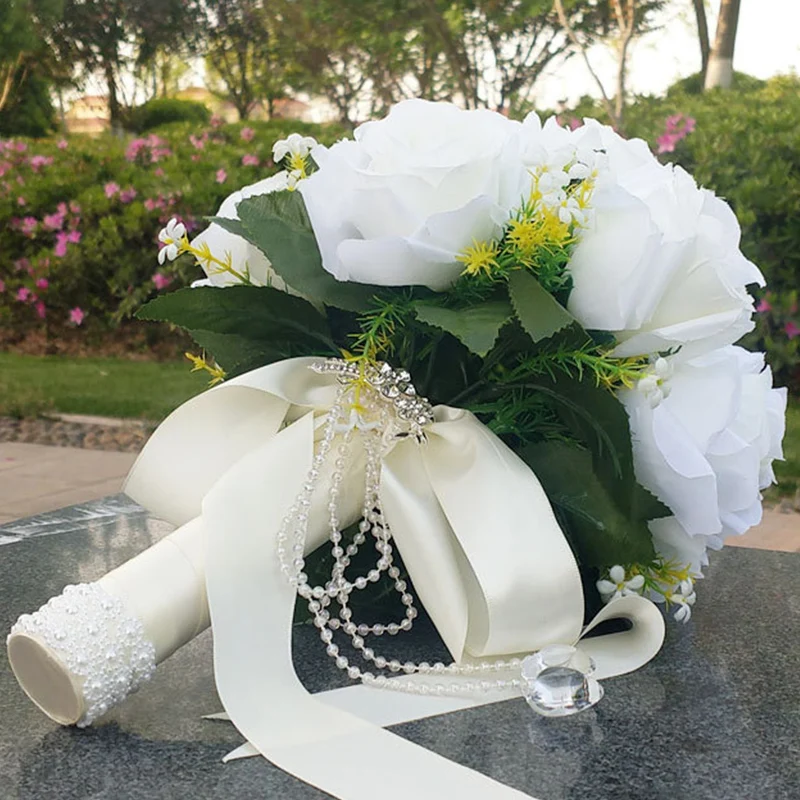 Bouquet de Mariage Blanc pour Patients, Fleurs Artificielles, Poubelle, Accessoires pour Demoiselles d'Honneur