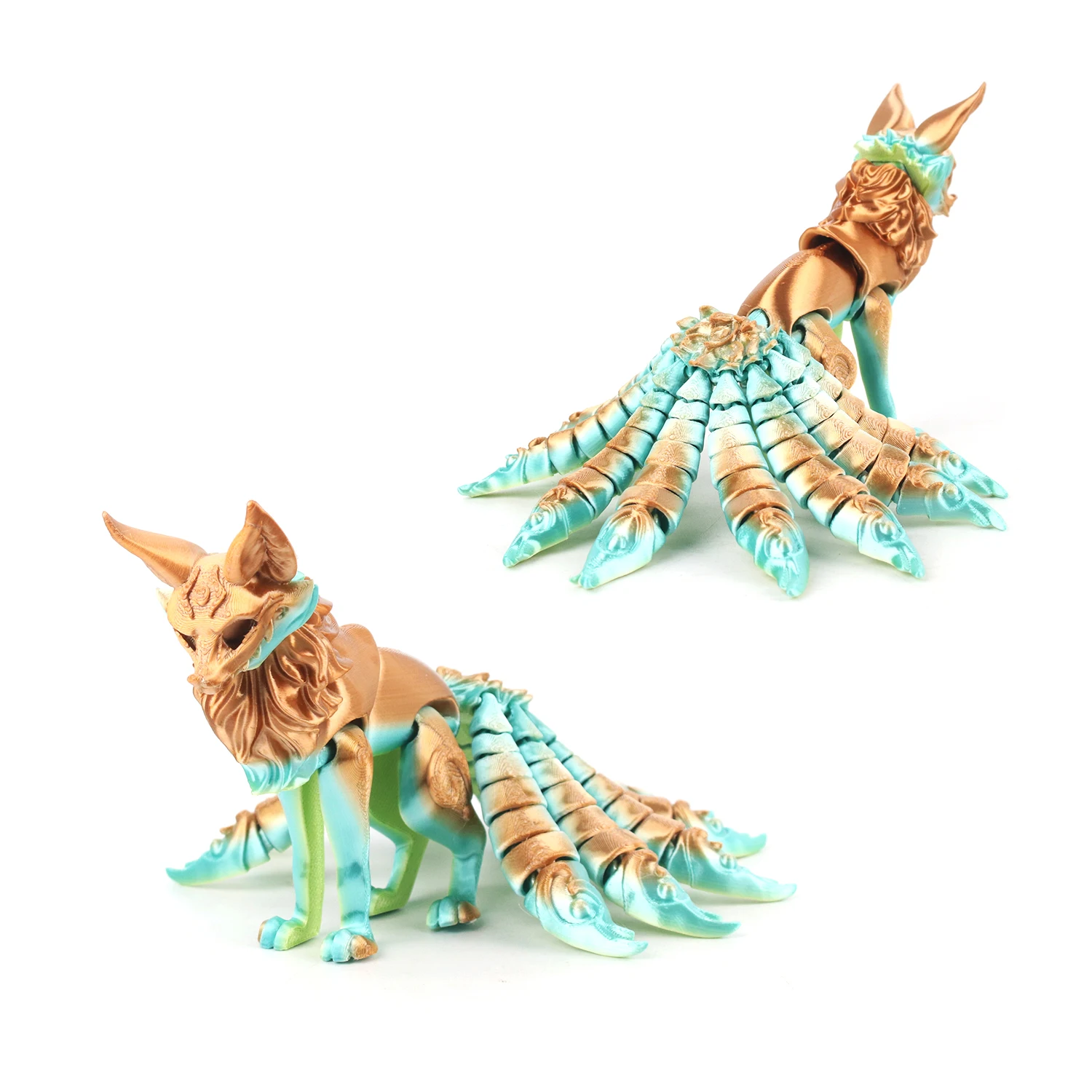 3D printed gradient nine tailed fox,simulated animal figurine, detachable head,head; Joint; Legs and other parts can move freely