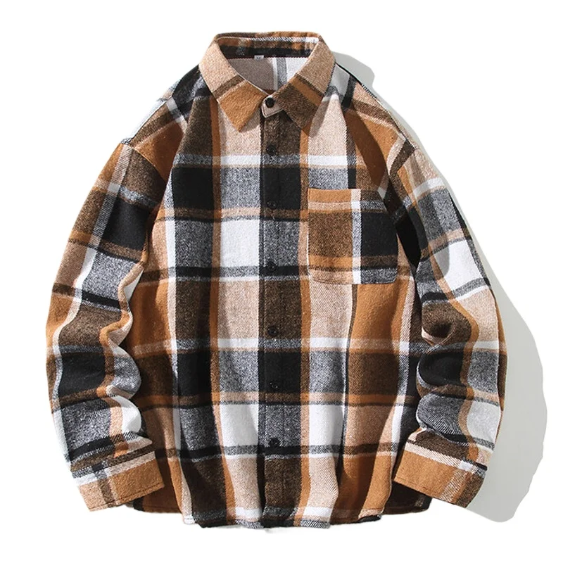 Camisas Streetwear for Men Plaid Shirt Cool Clothes 2026 Vintage Casual Long Sleeve Hip Hop Oversized Man Cardigan Shirts 5XL