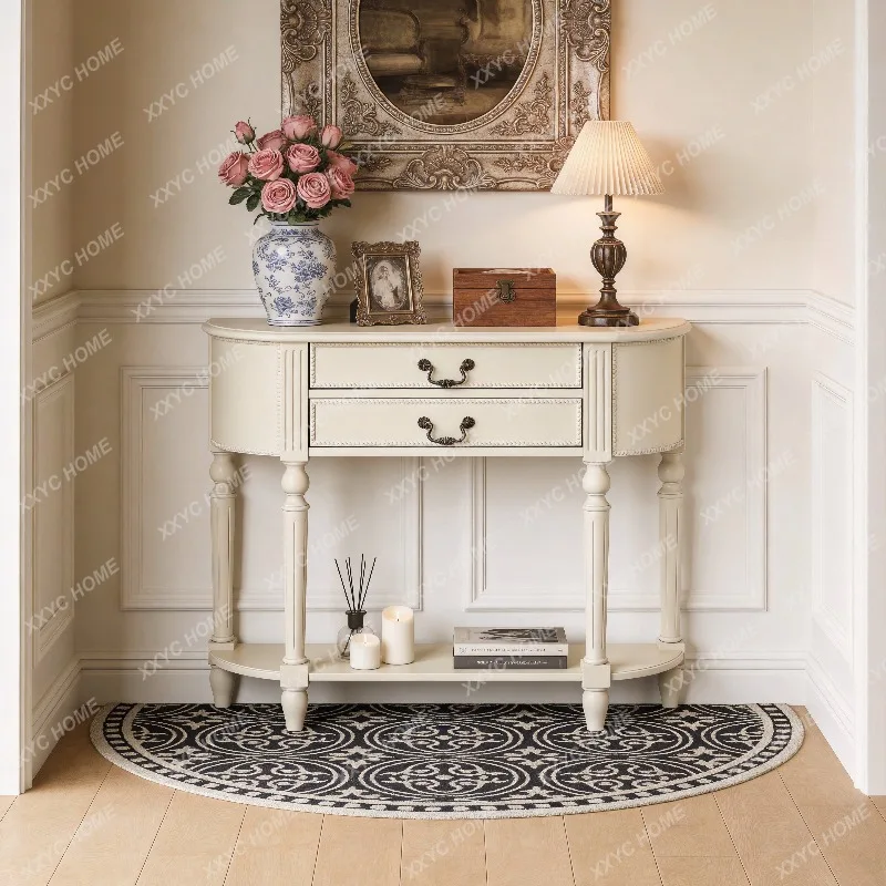 XX all solid wood semicircular entrance table corridor white simple foyer partition