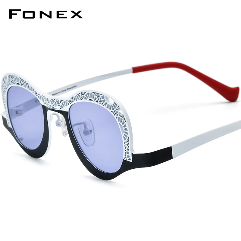 

FONEX Pure Titanium Polarized Sunglasses Men 2024 New Colorful Retro Fashion Cat Eye Sun Glasses for Women UV400 Shades F85826T