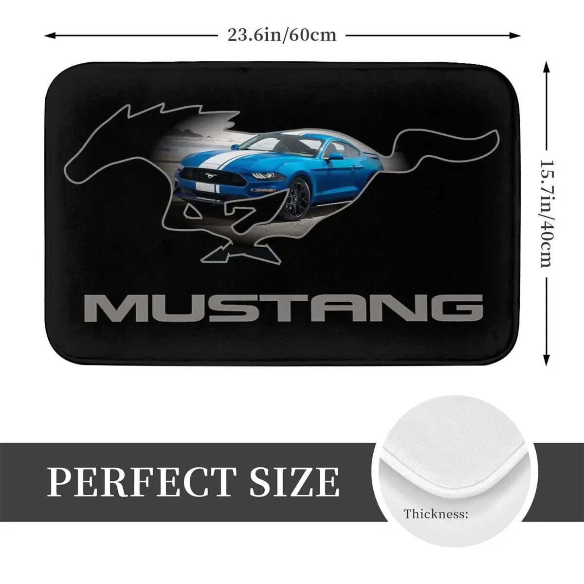 Ford Mustang GT Logo Emblem Design Anti-slip Doormat Floor Mat Carpet Rug for Kitchen Entrance Bathroom Living room Footpad Mats