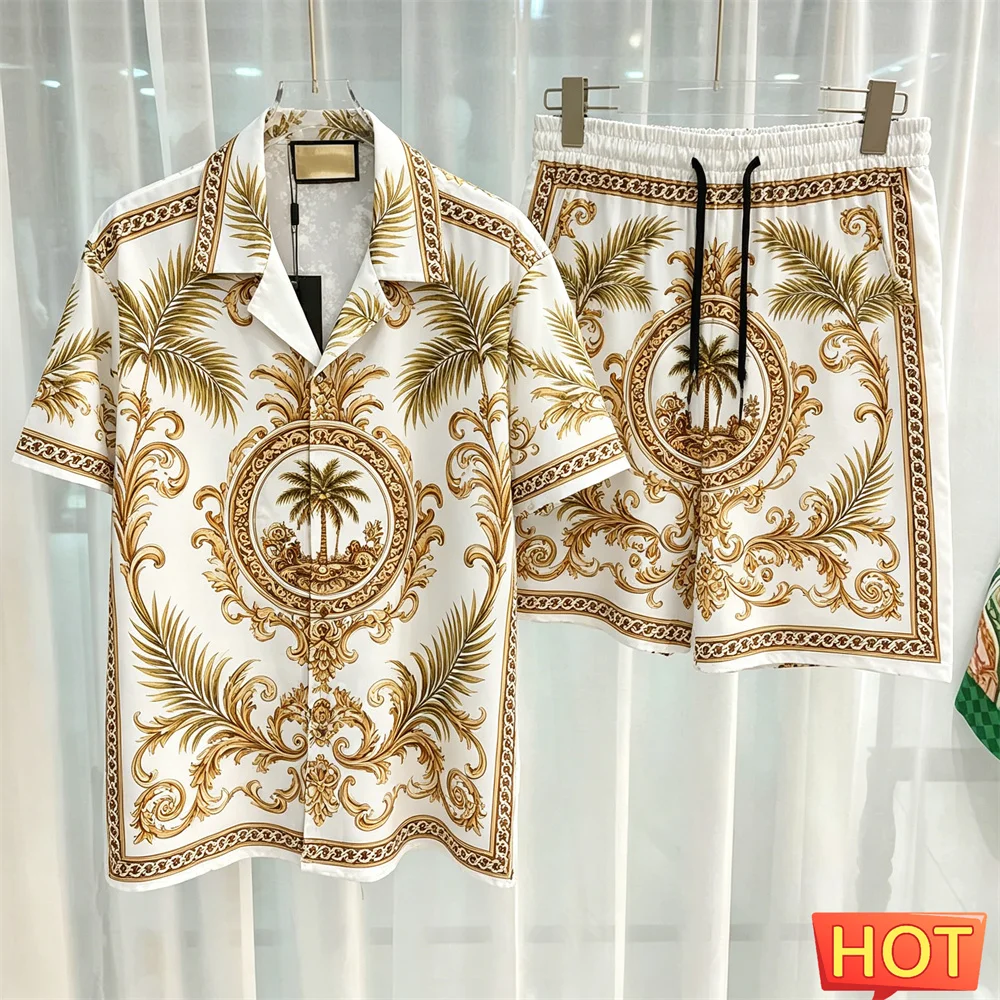 

Summer Short Sleeve Shirt +Shorts Set Fashion Comfortable Loose Shirts Suit Daily Casual Tracksuits Street Luxury Men's Clothing