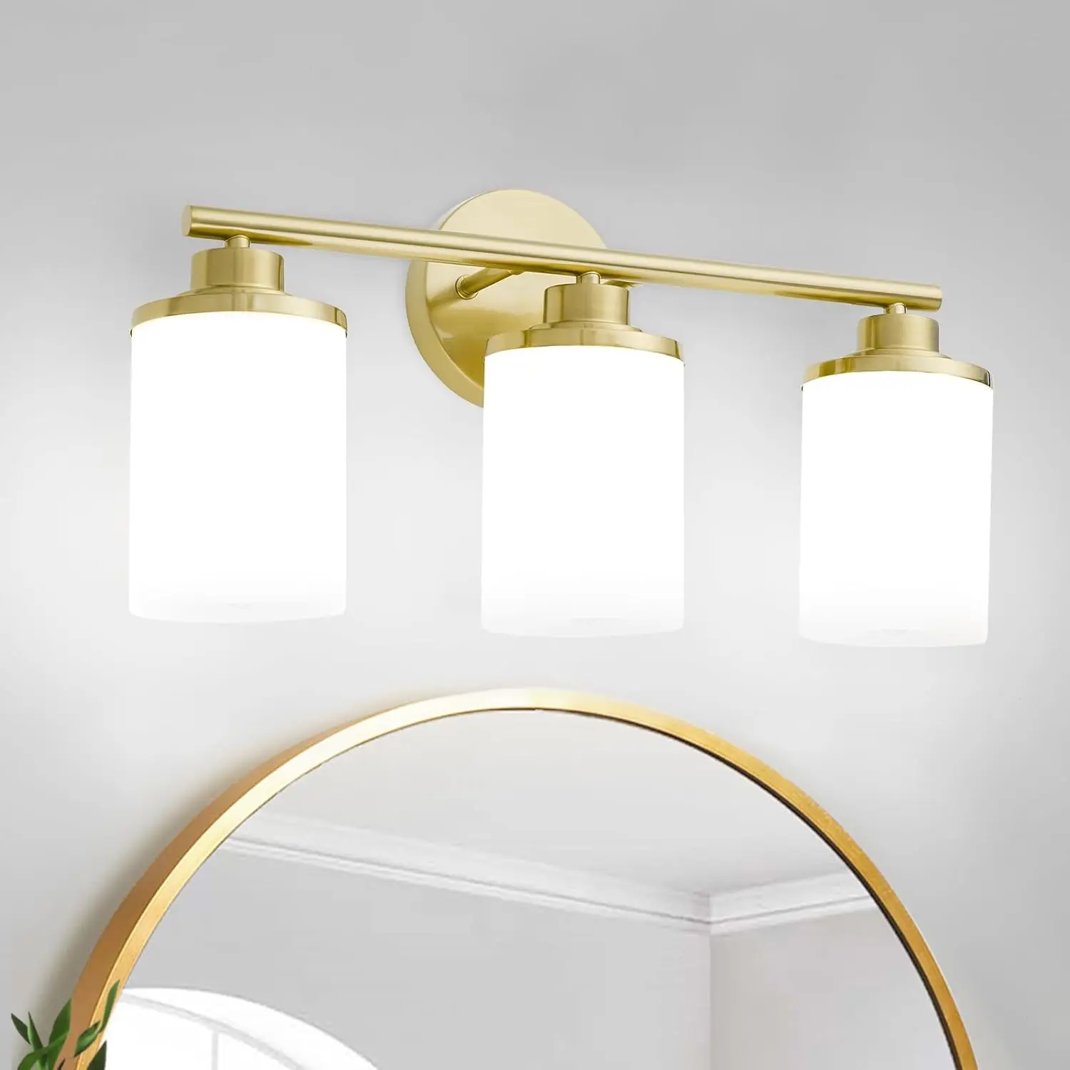 Brushed Gold Bathroom Light Fixtures,3-Light Gold Vanity Lights,Brass Bathroom Lights Over Mirror,Mid-Century Modern Wall