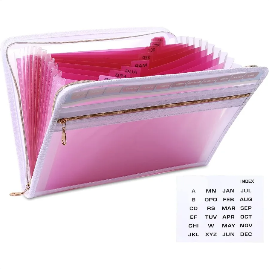 

Expanding File Folder with 13 Pockets A4 Paper File Folder with Zipper Color Labels Waterproof Accordion File Folder Organizer